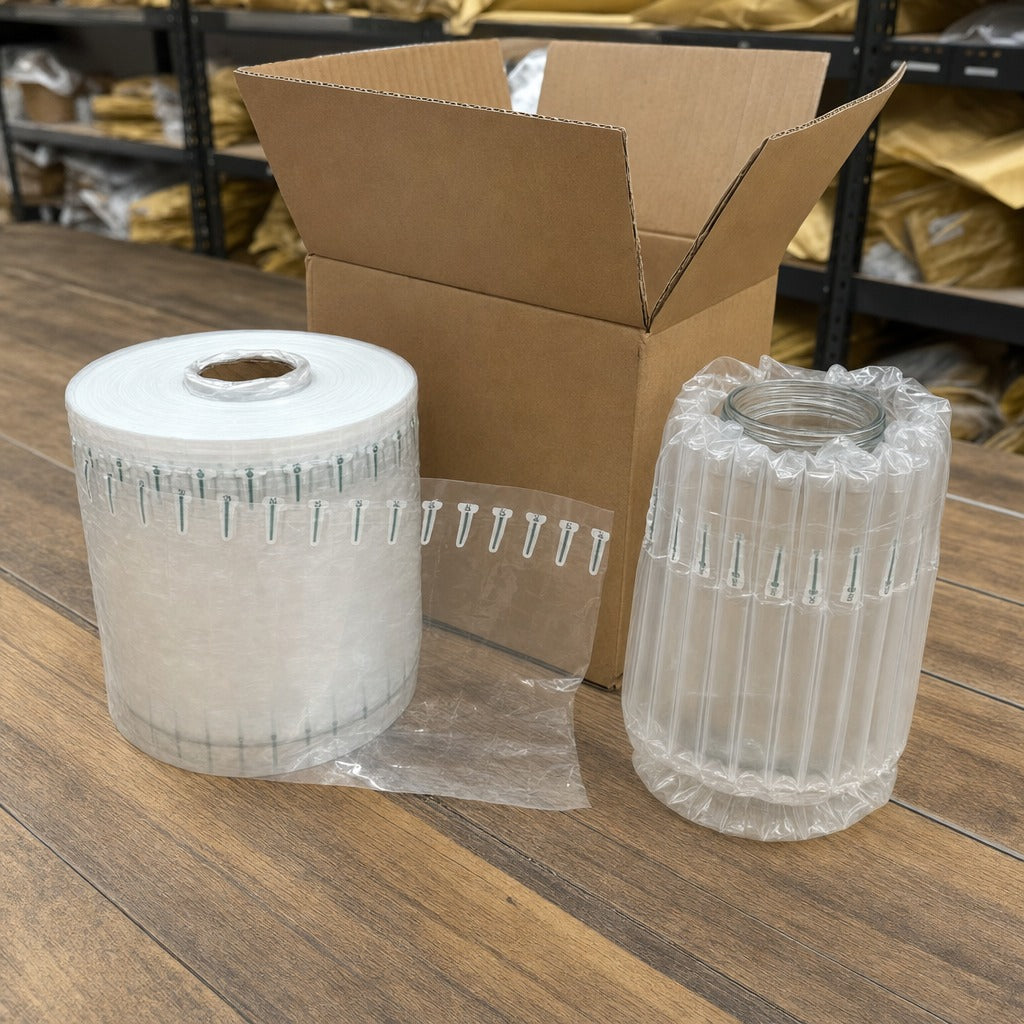 Air Column Roll 25 cm x 250 m - 1 Roll in use on a packing bench