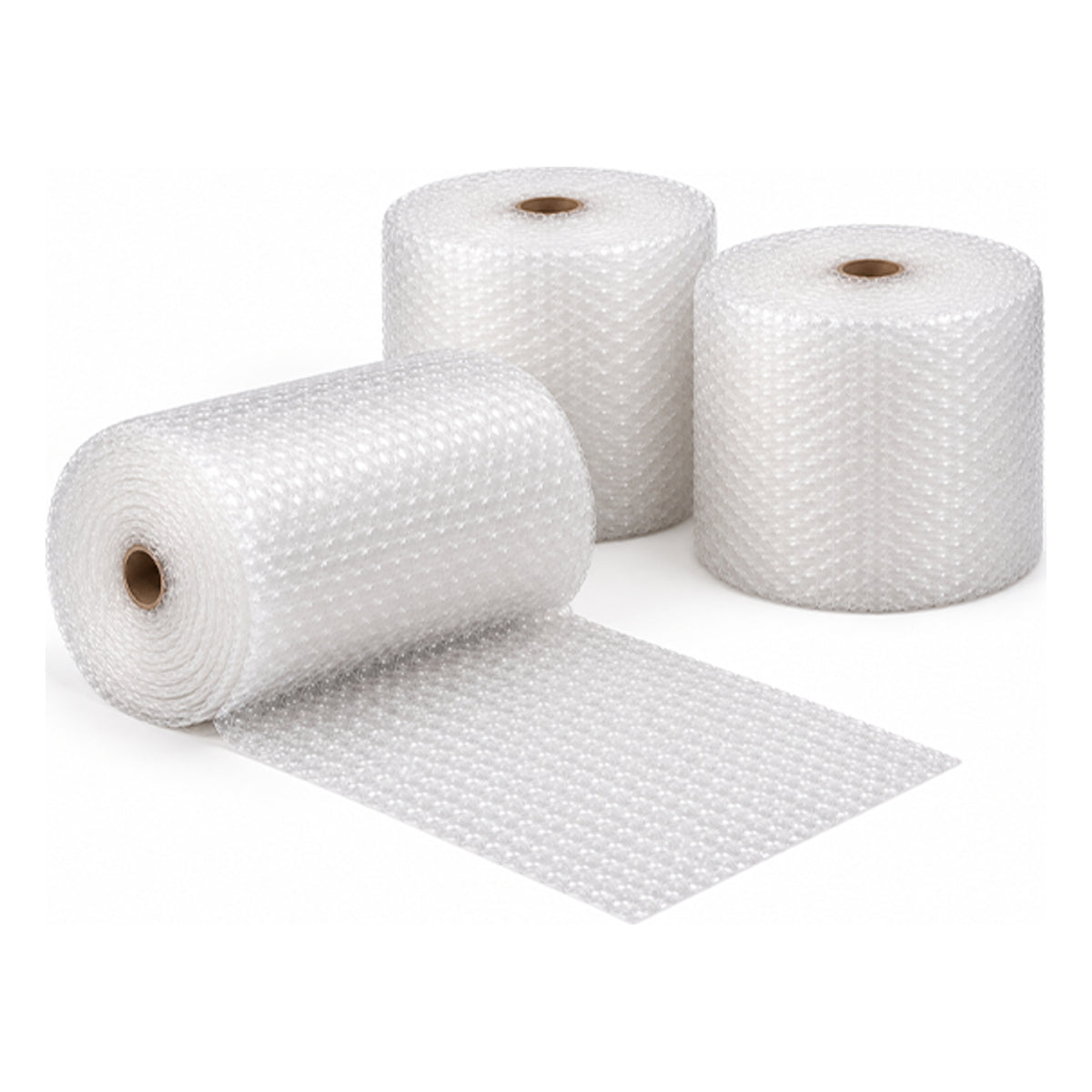 Three rolls of large bubble wrap 33 cm wide, white background pack shot